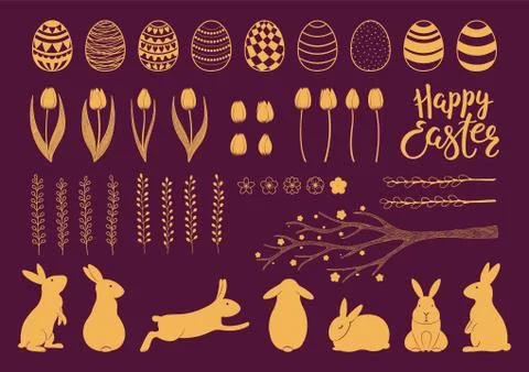 Gold Easter elements set Illustrazione stock