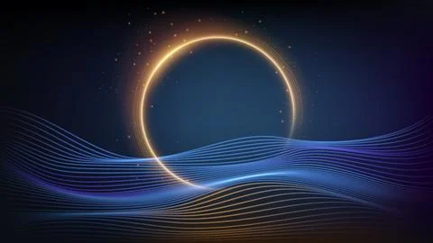 Gold Eclipse with Blue Wave Background, Vector Illustration Illustrazione stock