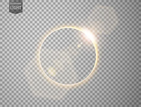Gold Eclipse with Lens Flare. Isolated on Transparent Background, Vector Il.. Stock Illustration