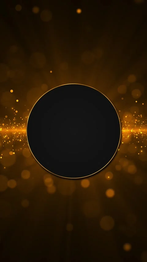 Gold eclipse style frame dark round center, sparkling dust, flares, premium cine Stock Footage 340452450