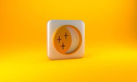 Gold Eclipse of the sun icon isolated on yellow background. Total sonar eclip Stock Illustration
