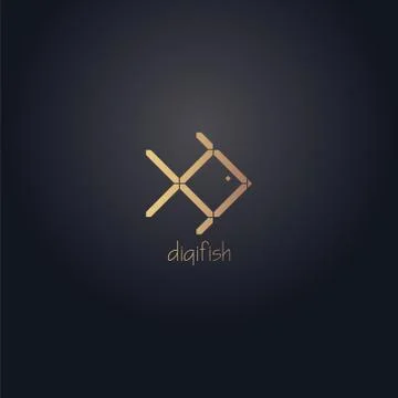 Gold effect digital fish logo vector design Иллюстрация