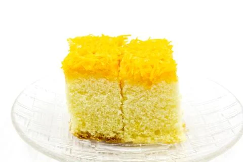 Gold egg yolk thread cake. thailand dessert. Stock Photos
