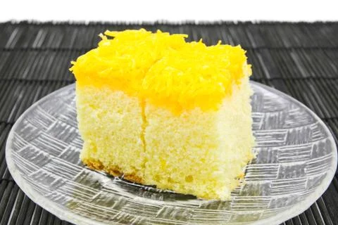 Gold egg yolk thread cake. thailand dessert. Stock Photos