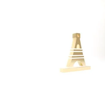 Gold Eiffel tower icon isolated on white background. France Paris landmark sy Stock Illustration
