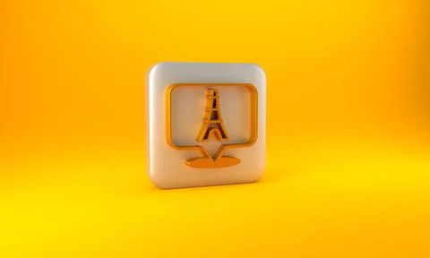 Gold Eiffel tower icon isolated on yellow background. France Paris landmark s 스톡 일러스트