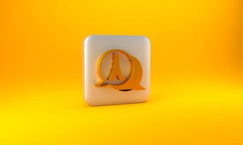 Gold Eiffel tower icon isolated on yellow background. France Paris landmark s イラスト素材