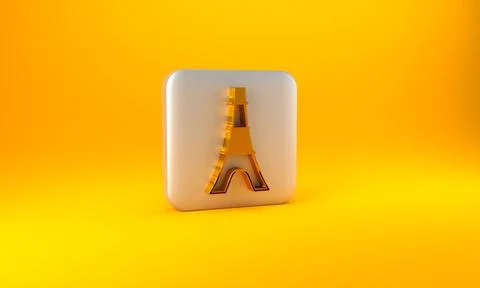 Gold Eiffel tower icon isolated on yellow background. France Paris landmark s Stock Illustration