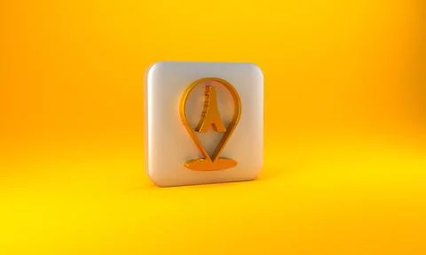 Gold Eiffel tower icon isolated on yellow background. France Paris landmark s 스톡 일러스트