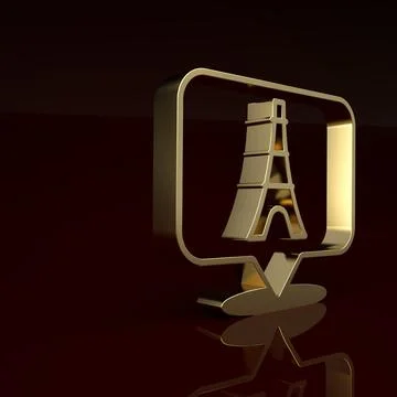 Gold Eiffel tower icon isolated on brown background. France Paris landmark Stock Illustration