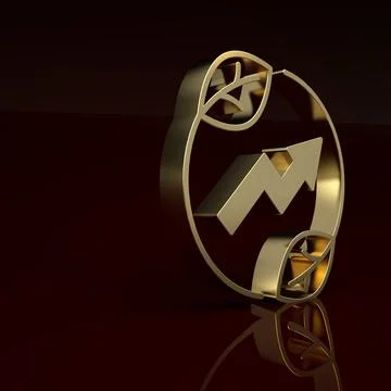 Gold Electric saving plug in leaf icon isolated on brown background. Save energy Stock Illustration