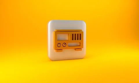 Gold Electrical measuring instruments icon isolated on yellow background. Analog Illustrazione stock