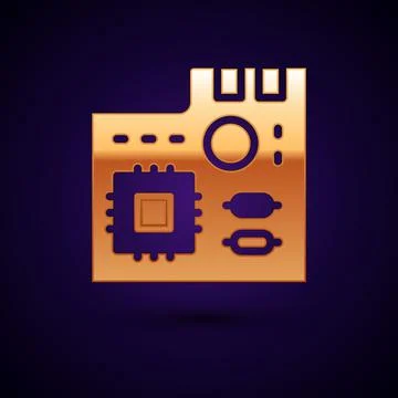 Gold Electronic computer components motherboard digital chip integrated science Stock Illustration