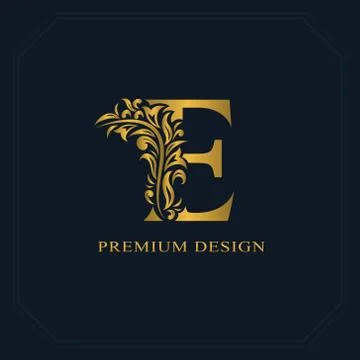 Gold Elegant letter E. Graceful style. Calligraphic beautiful logo. Vintage d Stock-Illustration