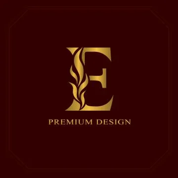 Gold Elegant letter E. Graceful style. Calligraphic beautiful logo. Vintage   Stock Illustration