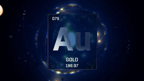 Gold as Element 79 of the Periodic Table 3D animation on blue background 스톡 동영상 119613629