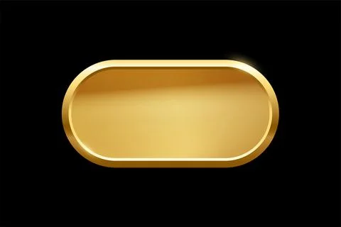 Gold ellipse shape button with frame vector illustration. 3d golden glossy Illustrazione stock