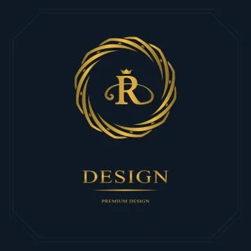Gold Emblem of the weaving circle. Monogram design elements, graceful, R Stock-Illustration