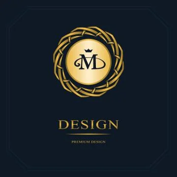 Gold Emblem of the weaving circle. Monogram design elements, graceful, M Stock-Illustration