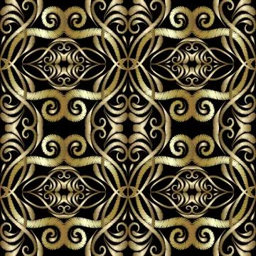 Gold embroidery arabesque seamless pattern. 스톡 일러스트