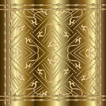 Gold embroidery vector 3d panel pattern 스톡 일러스트