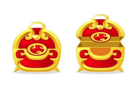 Gold empty red chests for the game. Stock Illustration