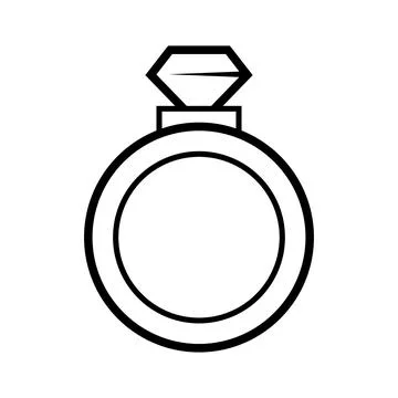Gold engagement ring with diamond. Stylized illustration line icon. Image for Stock Illustration