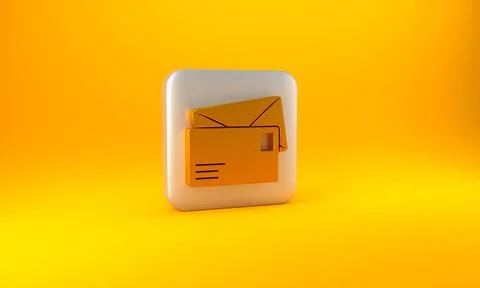 Gold Envelope icon isolated on yellow background. Email message letter symbol Illustrazione stock