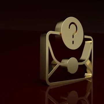 Gold Envelope with question mark icon isolated on brown background. Letter with イラスト素材