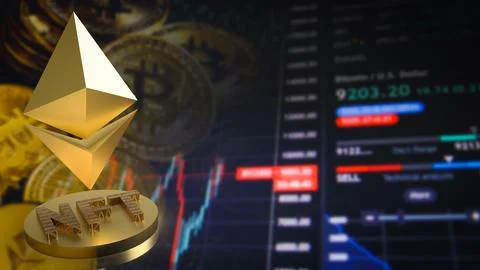 The gold etherium symbol on nft coin for cryptocurrency concept 3d rendering Stock Illustration