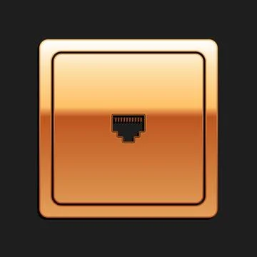 Gold Ethernet socket sign. Network port - cable socket icon isolated on black 스톡 일러스트
