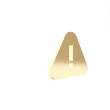 Gold Exclamation mark in triangle icon isolated on white background. Hazard w 스톡 일러스트