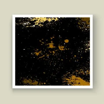 Gold explosion paint splatter artistic cover frame design. Decorative splash  Stock Illustration