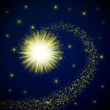 Gold explosion in space with sparkling particles. Magic background vector. Stock Illustration