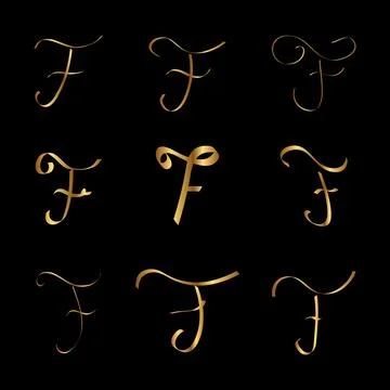 Gold F Letter Initial Cursive Hand Written Calligraphic Alphabet Set for Lo.. Stock Illustration