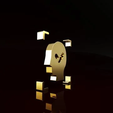Gold Face recognition with check mark icon isolated on brown background. Face Illustrazione stock