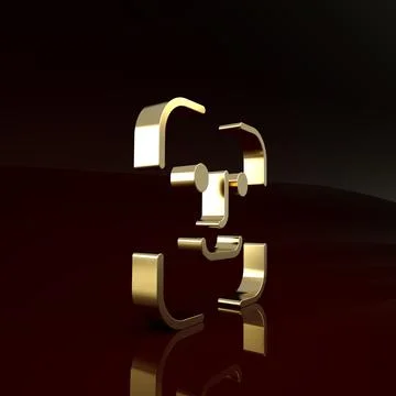 Gold Face recognition icon isolated on brown background. Face identification  Stock Illustration