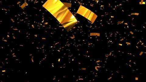 Gold Falling Confetti on Black Background. 3D Animation. Stock Footage 95655929