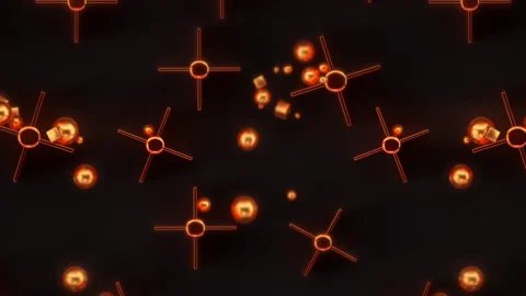 Gold Falling neon balls cubes, bouncing from obstacles on reflective background 스톡 동영상 147482668