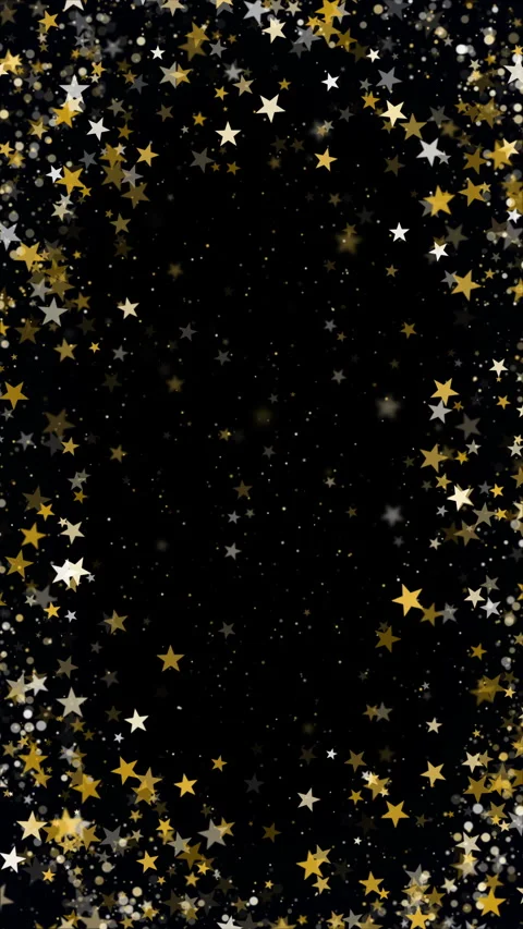 Gold falling star sparkle elements of glitter frame. Shining confetti on black Stock Footage 292830061