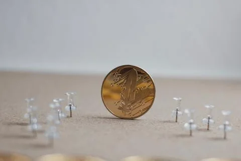 Gold feather coin Stock Photos
