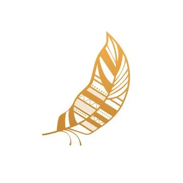 Gold feather with different pattern and native ethnic ornament Stock Illustration
