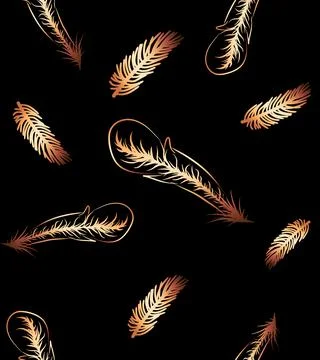 Gold feather shape seamless vector pattern luxury background wallpaper print  Illustrazione stock