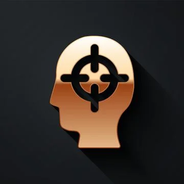 Gold Finding a problem in psychology icon isolated on black background. Long Stock Illustration