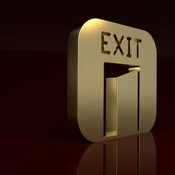Gold Fire exit icon isolated on brown background. Fire emergency icon Stock Illustration