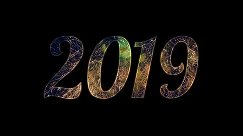 Gold firework celebration in 2019 text with alpha / transperant Stock Footage 99036942