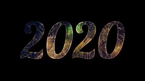Gold firework celebration in 2020 text with alpha / transperancy Stock Footage 120636111