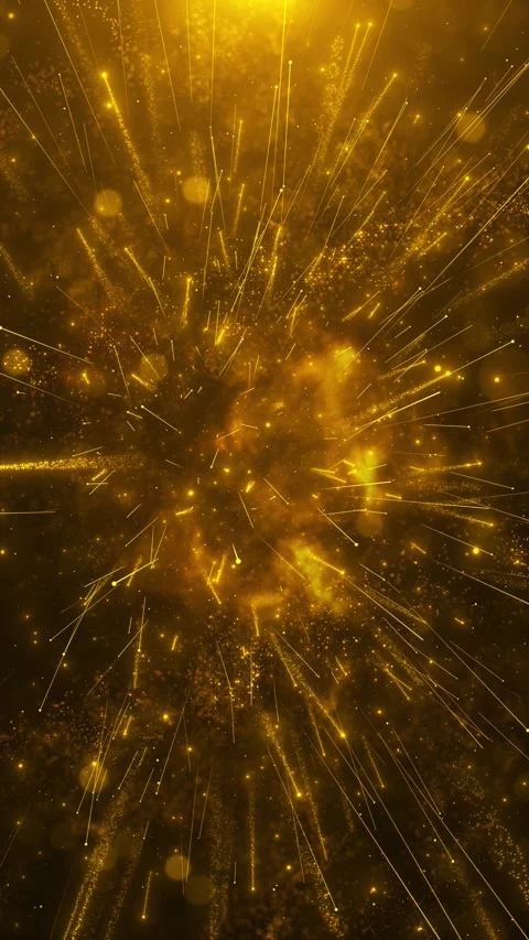 Gold firework impact scene explosive light trails, glowing dust, sparkling parti Stock Footage 340398383