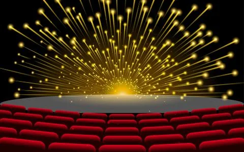 Gold firework on the stage in the hall Ilustração Stock