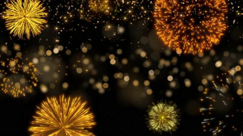 Gold fireworks background party loop Stock Footage 203840552